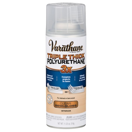 Varathane Triple Thick Polyurethane Wood Finish Spray, Clear, Semi-Gloss, 11.25 oz 318291